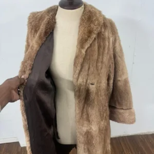 Vintage real fur coat natural mink muskrat brown long 80s perfect condition soft warm luxury full length 130cm M / L 38 40 animal leather